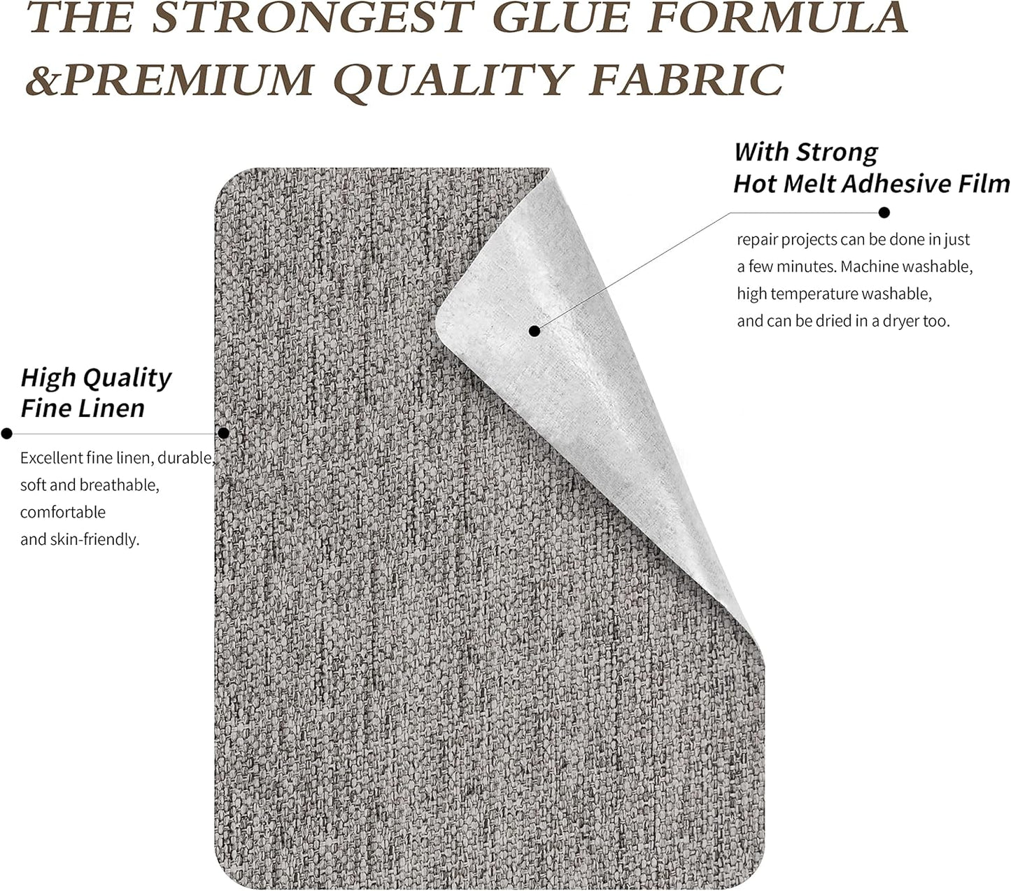 King Mountain Premium Linen Fabric Iron-on Repair Patch, Inside&Outside 3"x60" With Backing Glue, Decorative Kit (Medium Grey)