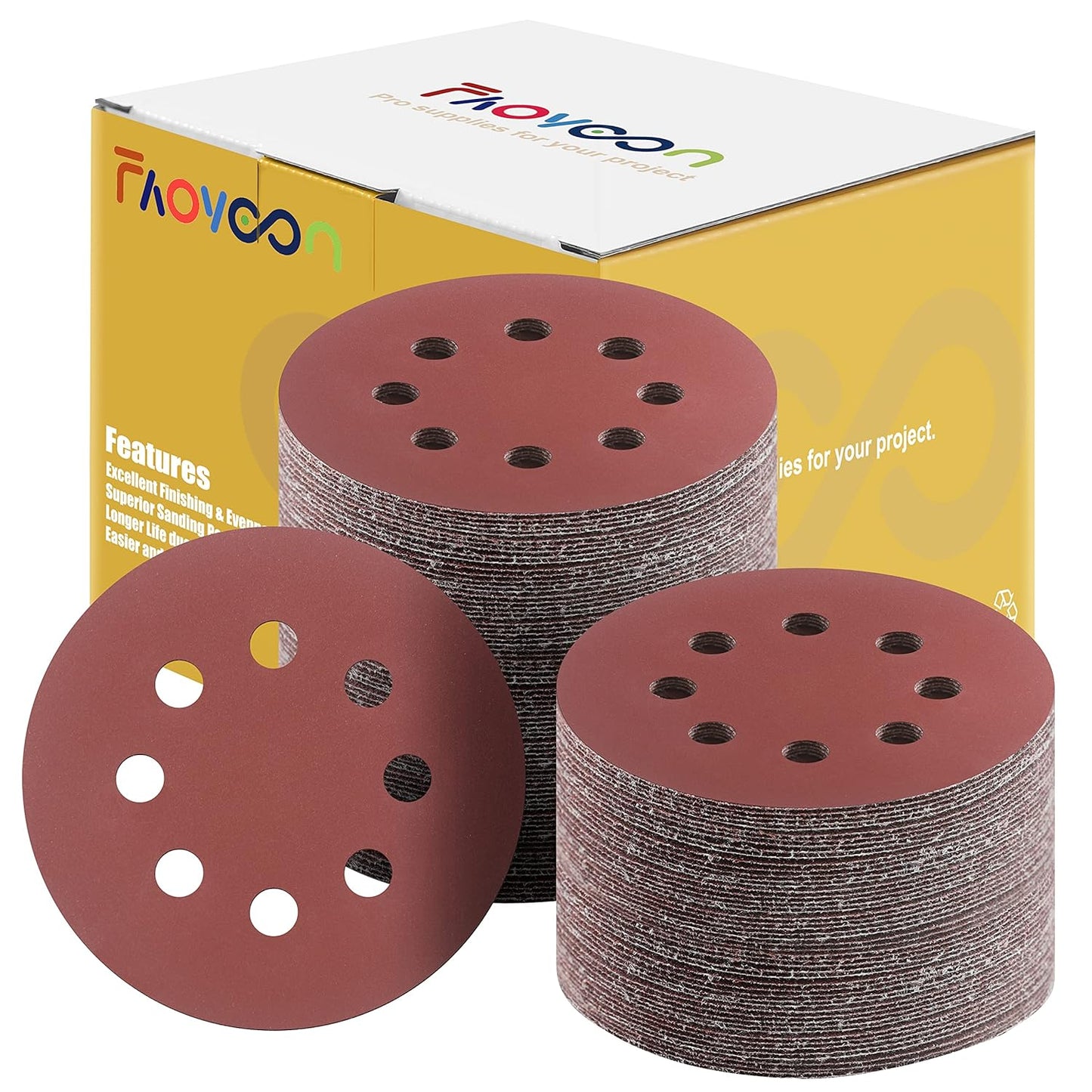 Sanding Disc 5 Inch 8 Hole, 100 Pcs Orbital Sanding Discs Hook and Loop, Sandpaper for polishing and Grinding, 1000 Grit Sand Paper for Random Orbital Sander