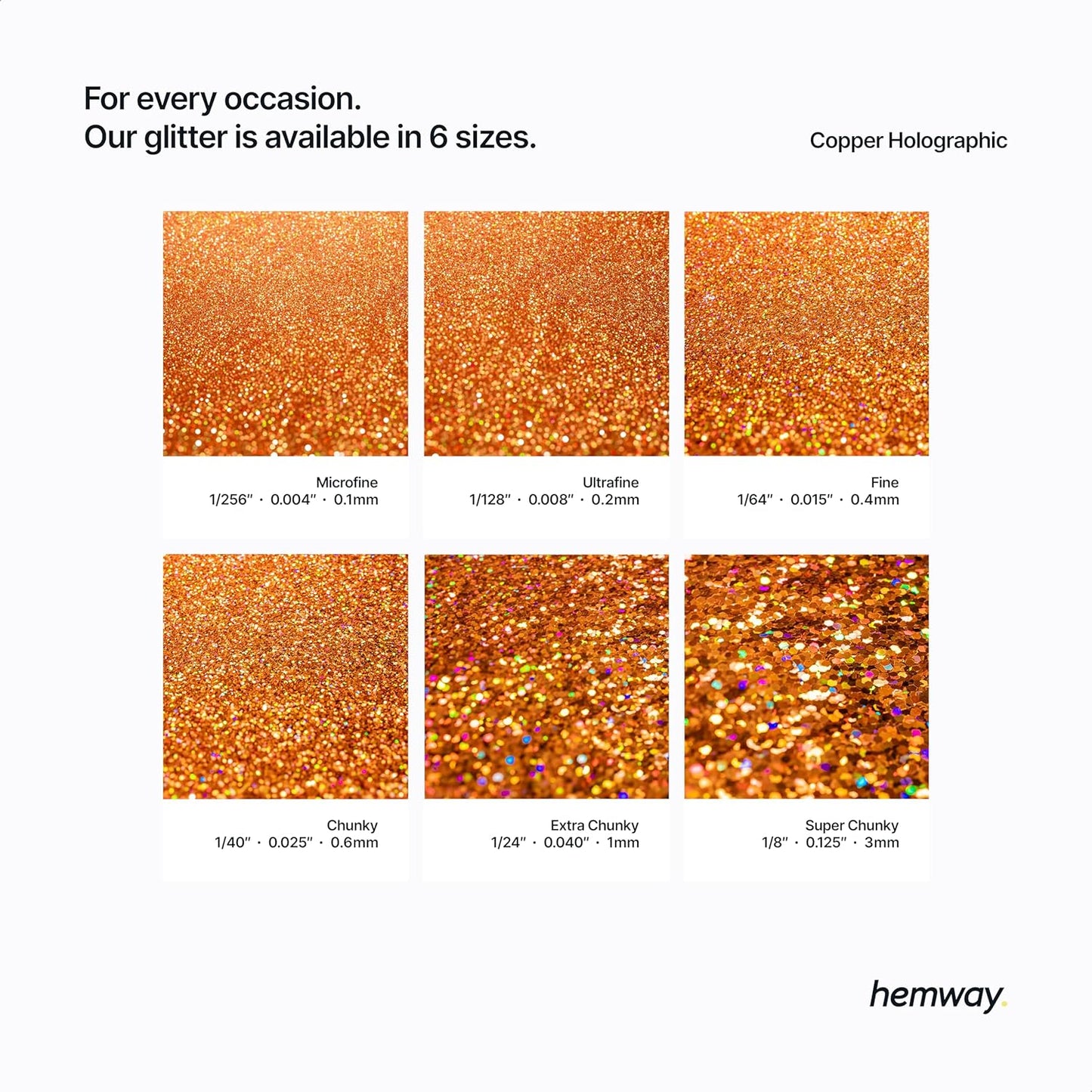 Hemway Polyurethane & Epoxy Resin Glitter 100g / 3.5oz Metallic Crystal Flake Additive for Flooring Jewelry Tumblers Glass Pigment - Extra Chunky (1/24" 0.040" 1mm) - Copper Holographic