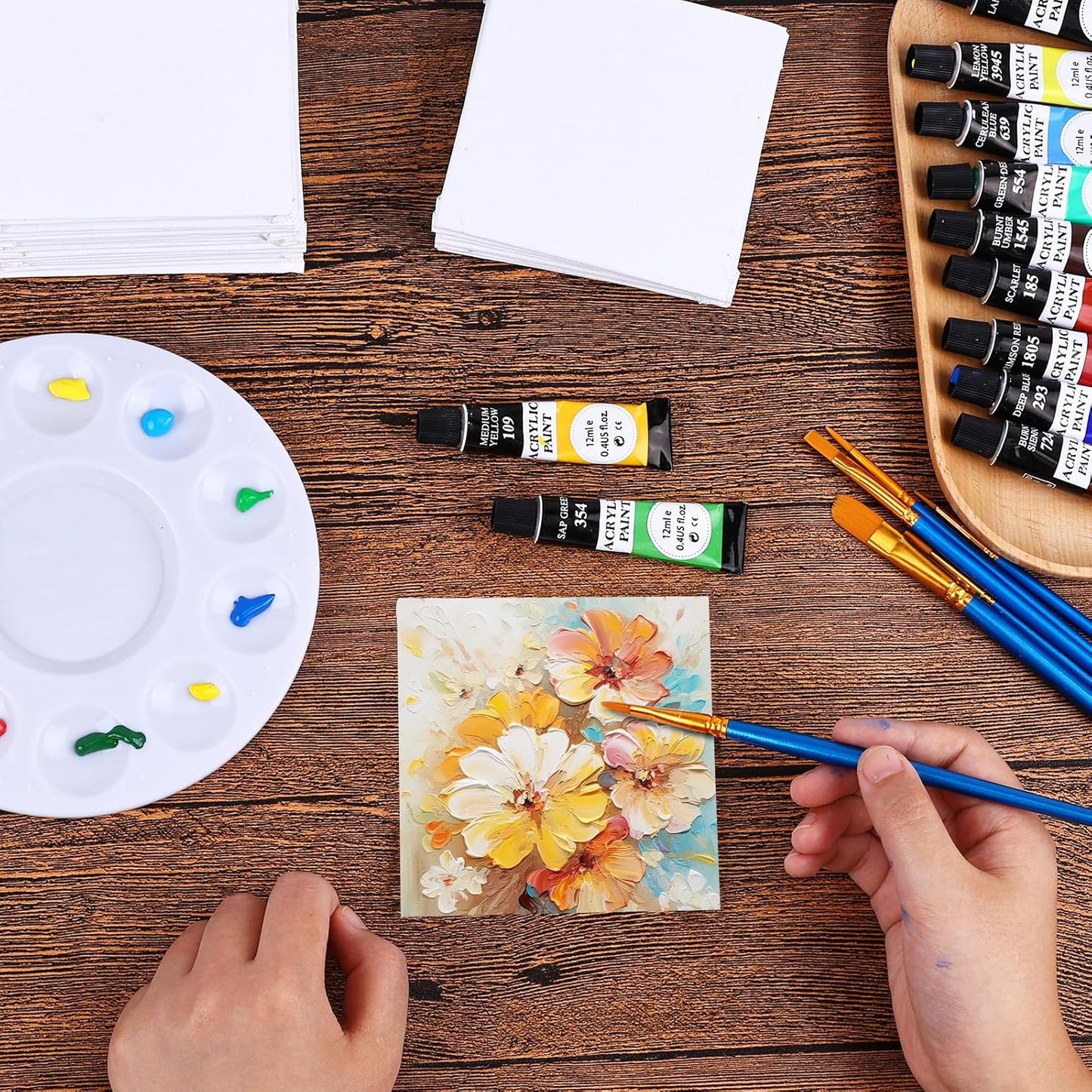 ESRICH Canvas Boards for Painting, 100 Pack Canvases for Painting 4x4 100% Cotton Small Paint Canvas Primed Acid Free Mini Blank Canvas Panels for Oil Paint,Watercolor,Acrylic Paint,Gouache&Tempera.