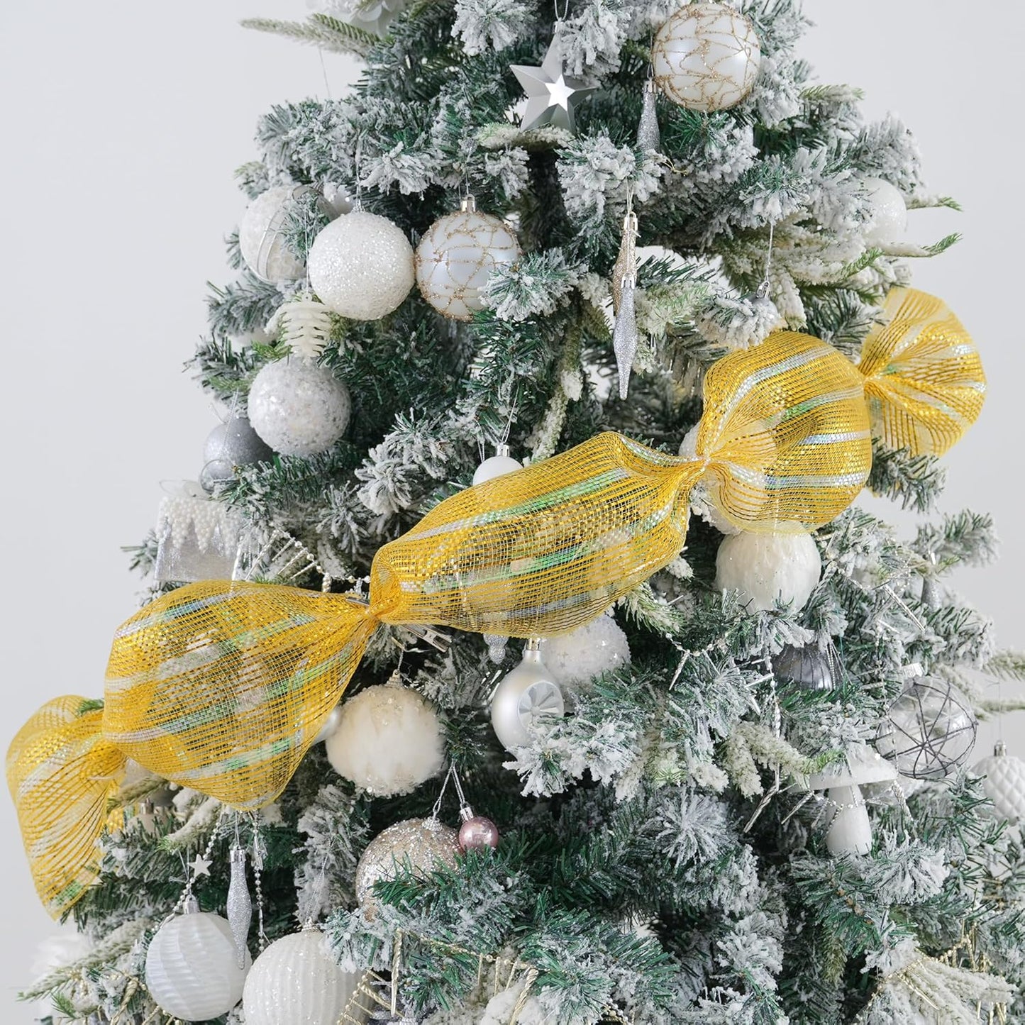 MEEDEE Gold Deco Mesh 10 Inch Deluxe Wide Foil & Iridescent Metallic Stripe Mesh Ribbon for Wreaths, Christmas Tree, Garland, Gift Wrapping, Bows Making (30 Feet)