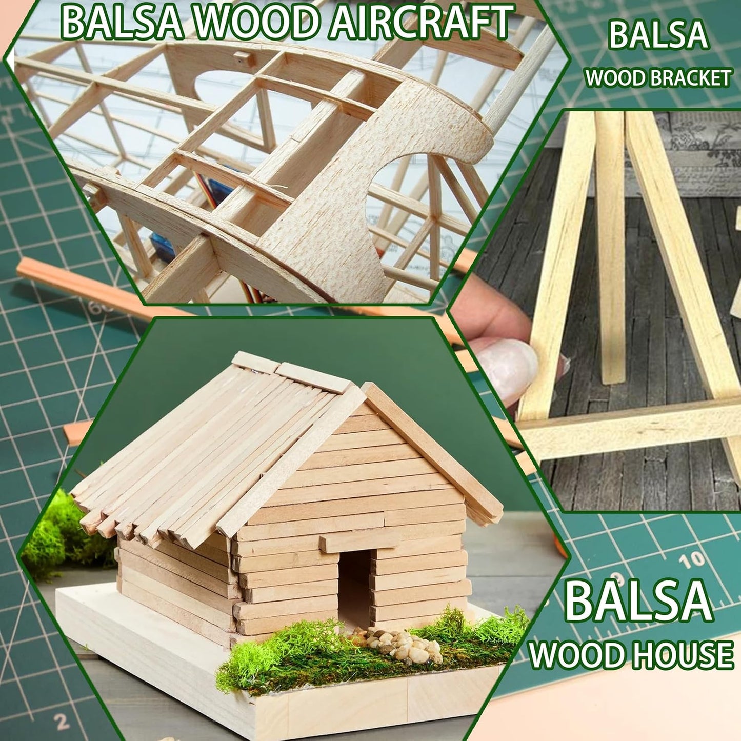 30Pcs Balsa Wood Square Dowels 3/8" x 3/8" x 12" inch ，DIY Balsa Wood Sticks for Crafts Model Making