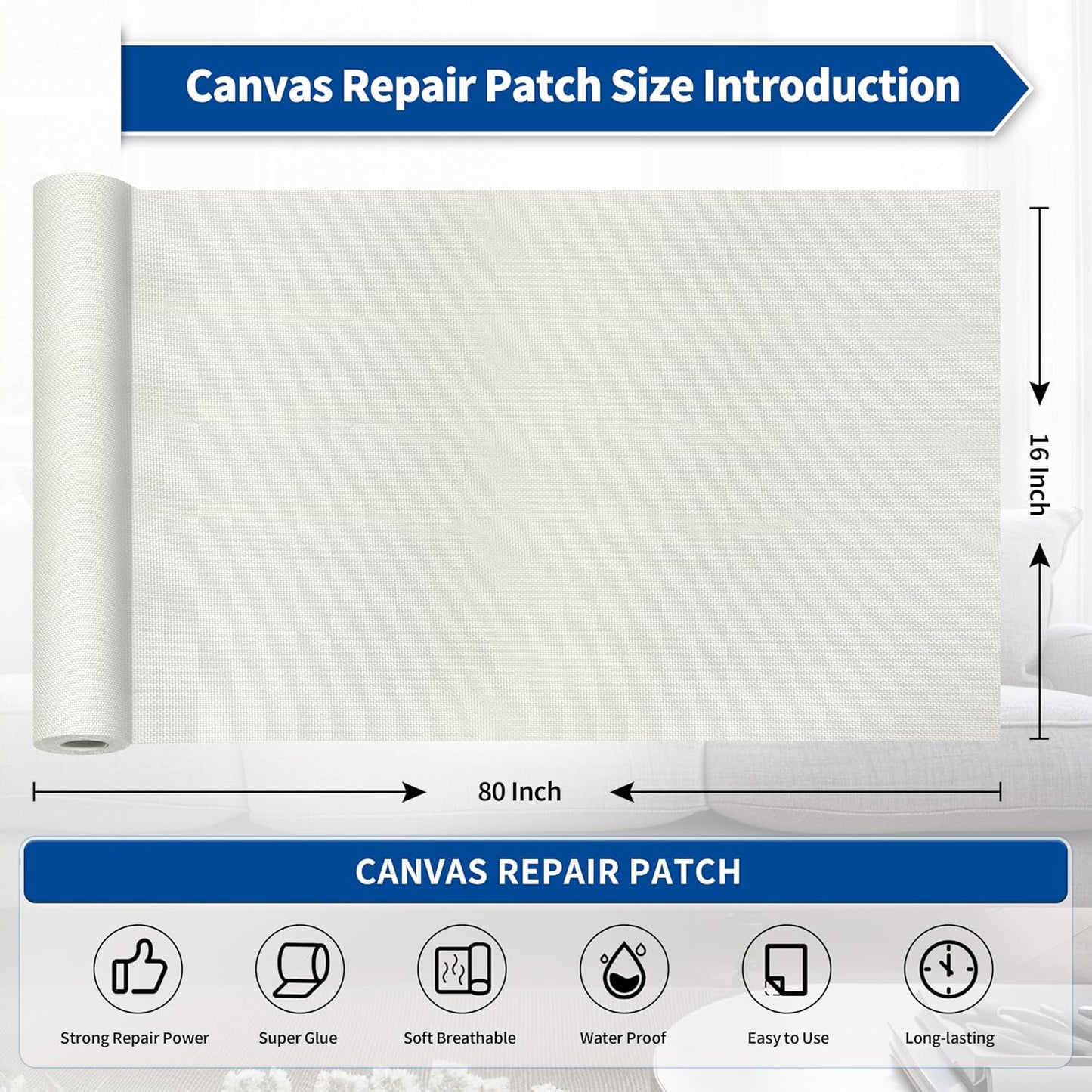 KING MOUNTAIN Linen Repair Patches, Self-Adhesive Linen Fabric Patches, 16X80 inch Extra Size, Multi Color, Can be Used for Linen Sofa Repair and Linen Clothes Repair (White)