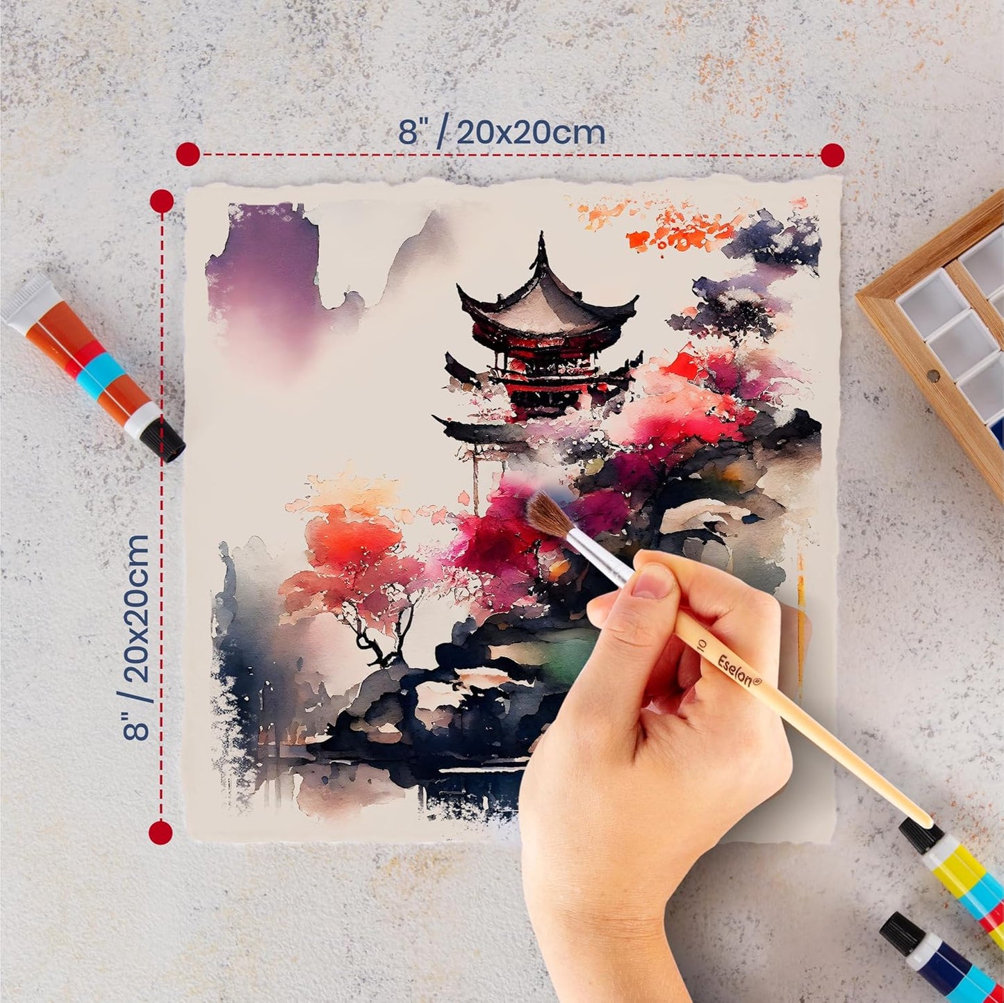 Wanderings Thick Handmade Watercolor Paper with Deckled Edge - 8x8-500GSM Premium Ivory Cold-Pressed Textured Mixed Media Paper Made with Recycled Cotton - 15 Loose Leaf Sheets