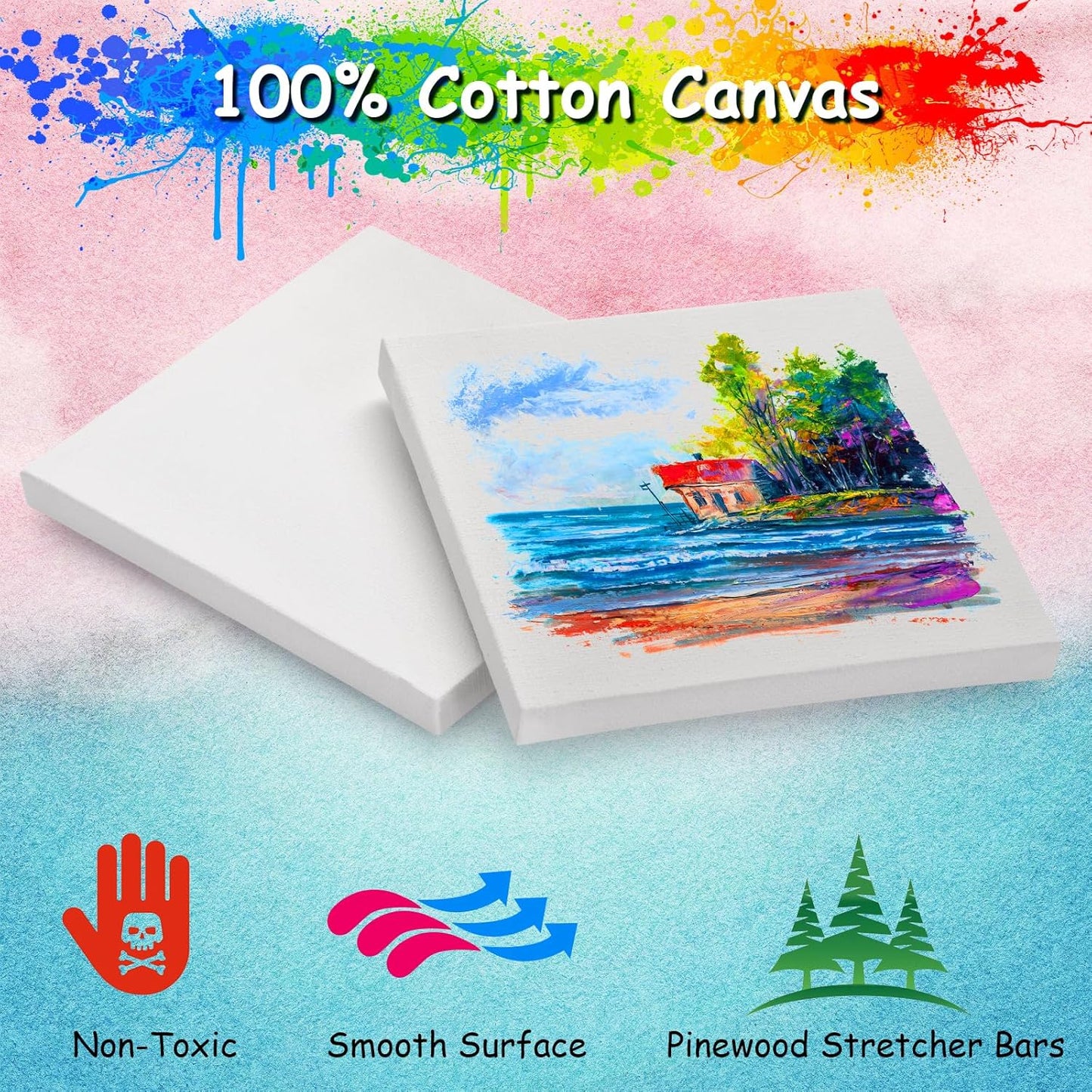 10PCS Mini Canvases for Painting - 5x5In Bulk Profile Small Square Canvases - 100% Cotton Mini Stretch Canvas for Children's Painting Art Supplies, School Home Decorating Projects