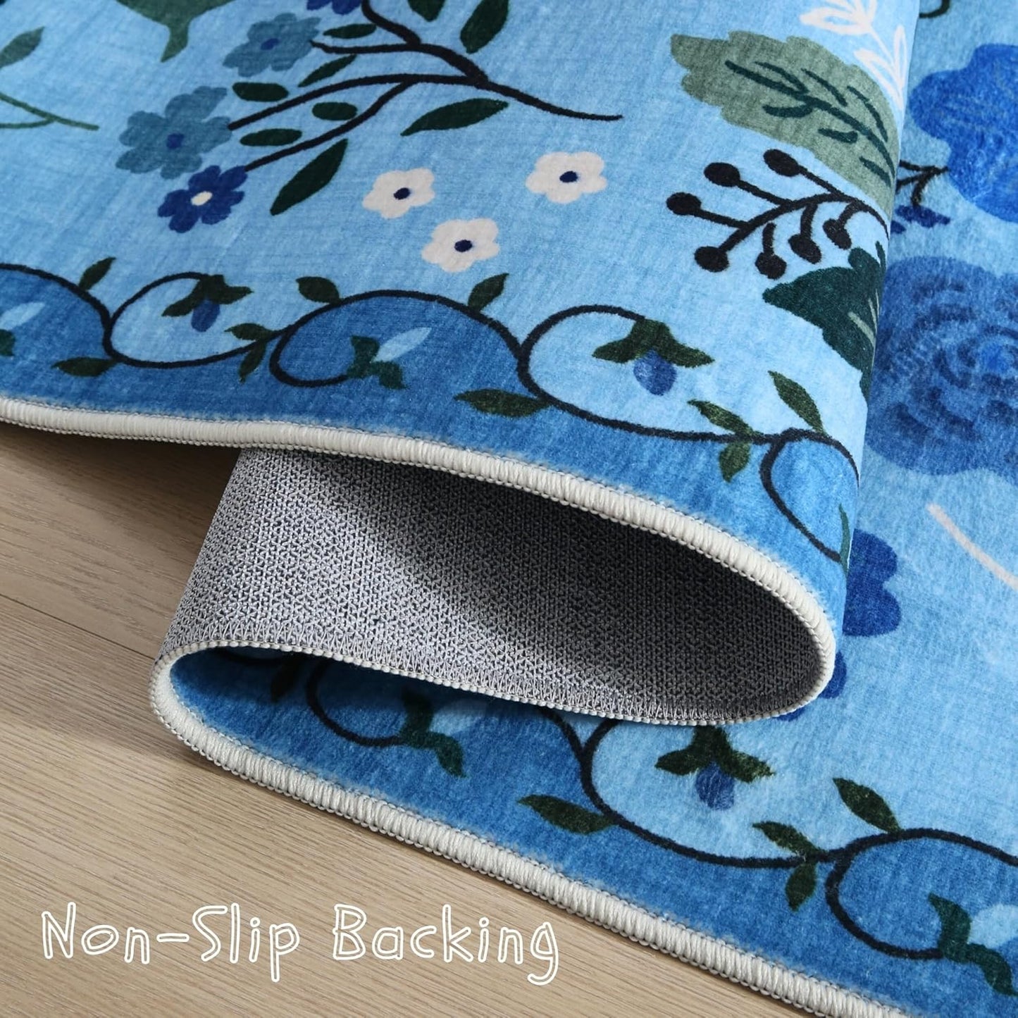 Rugcomf Door Mat Indoor Entrance 2x3 Rug Machine Washable Boho Floral Small Area Rug Non-Slip Low Pile Throw Rugs for Entryway, Kitchen, Front Door Indoor Entrance, Entry, Kids Room (Blue)