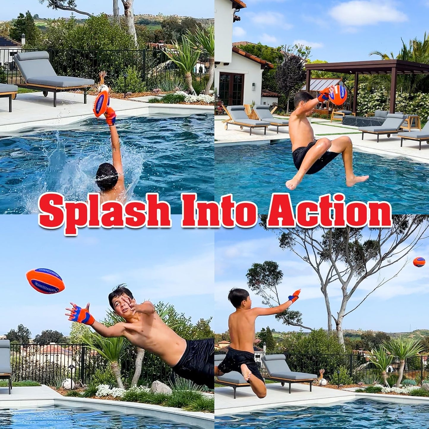 Funwares CatchMaster Water Football Set – Lightweight, Double-Laced Ball + 2 Gloves for Beach, Swimming Pool, or Backyard – All Weather Fun & Active Play for Kids, Teens & Families