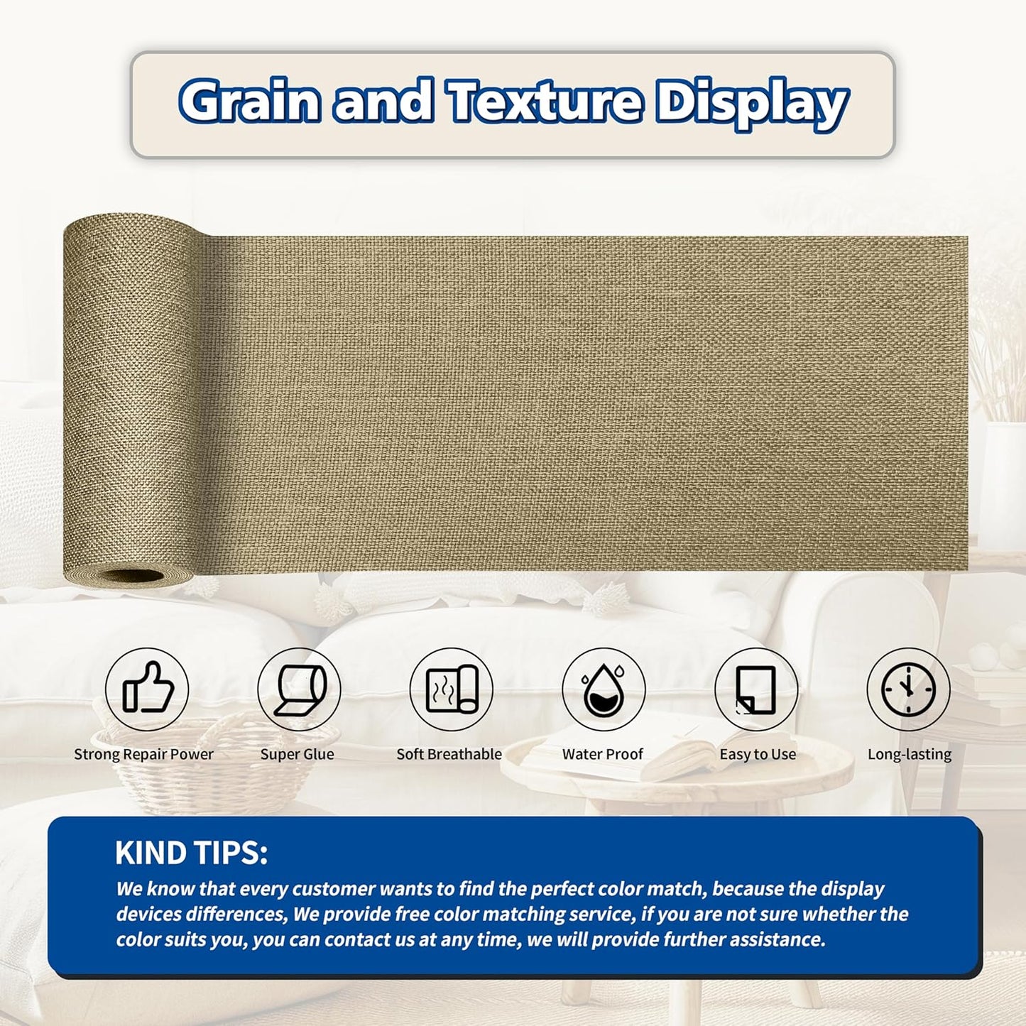 KING MOUNTAIN Linen Repair Patches, Self-Adhesive Linen Fabric Patches, 4 X 63 inch Extra Size, Multi Color, Can be Used for Linen Sofa Repair and Linen Clothes Repair (Flaxen)