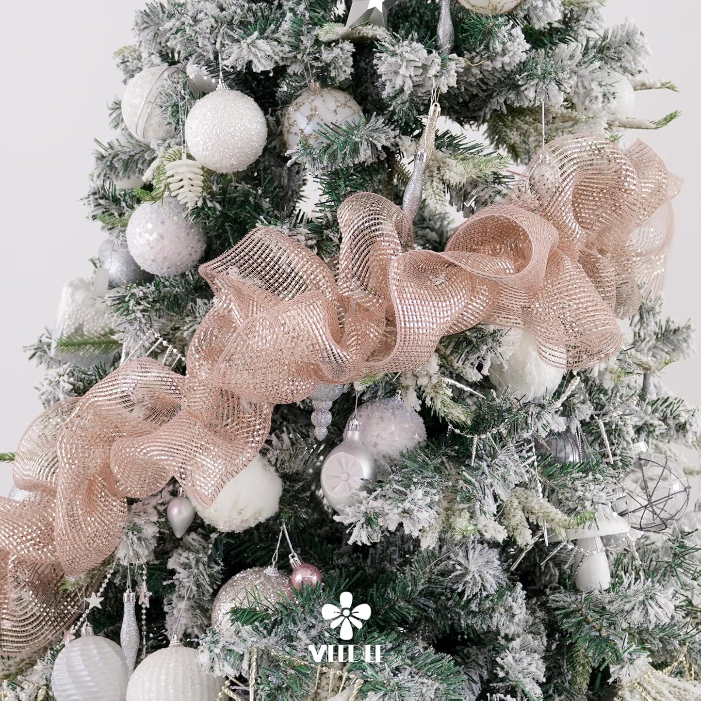 MEEDEE Rose Gold Deco Mesh 10 Inch Deluxe Wide Foil Metallic Pull Up Mesh Rose Gold Decorative Mesh Ribbon for Christmas Tree, Wreaths, Garland, Gift Wrapping, Bows Making (30 Feet)