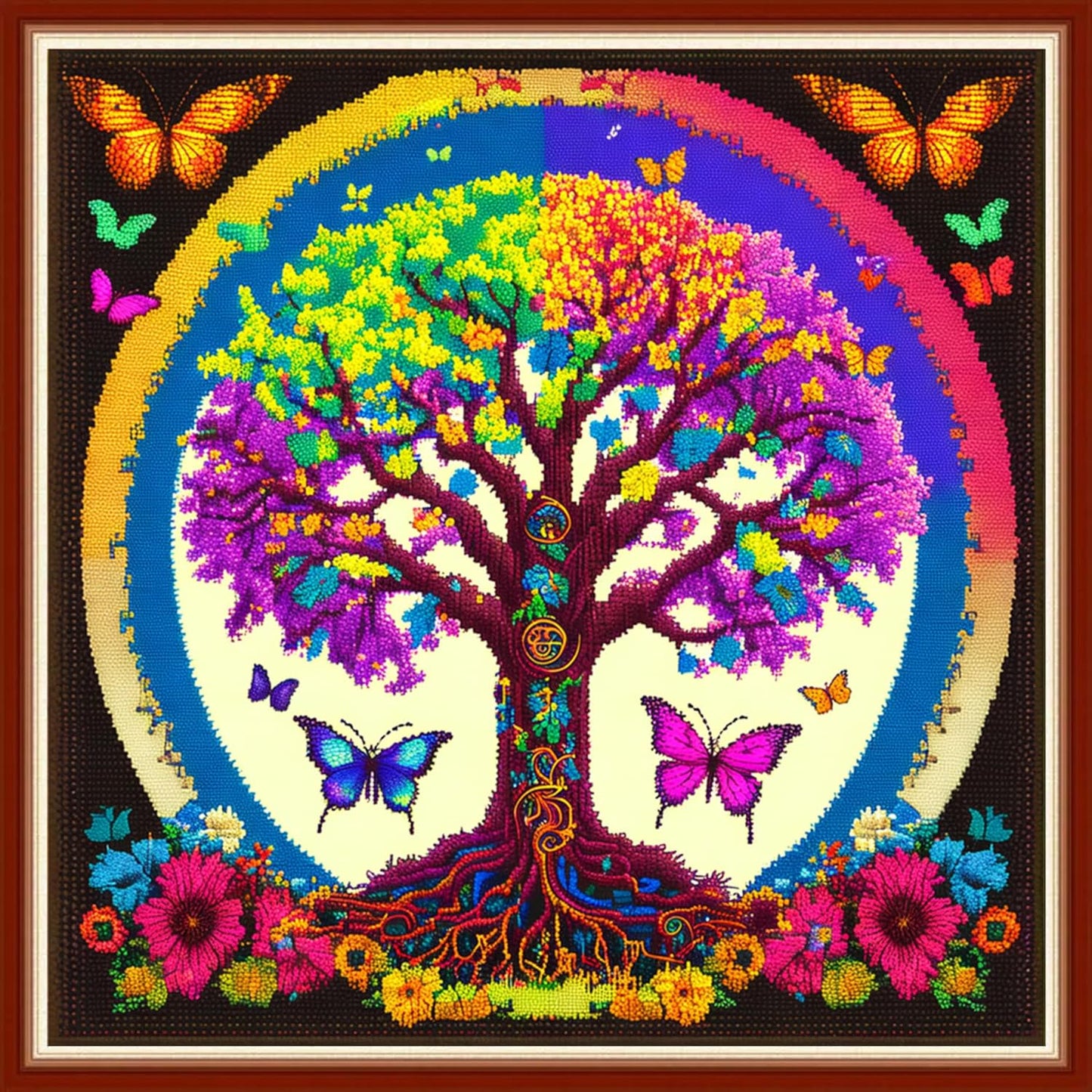 Dimensean Stamped Cross Stitch Kits Full Range of Embroidery Patterns Starter Kits for Beginners Adult or Kids DIY Cross Stitches Needlepoint Kits 11CT-Butterfly Life Tree 17.7x17.7 inch