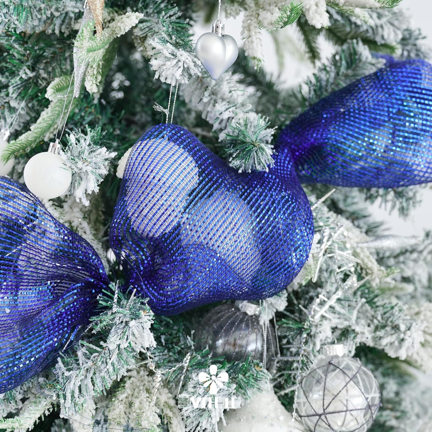 MEEDEE Navy Deco Mesh 10 Inch Deluxe Wide Foil Metallic Royal Blue with Navy Poly Mesh Navy Blue Mesh Ribbon for Christmas Tree, Wreaths, Garland, Gift Wrapping, Bows Making (30 Feet)