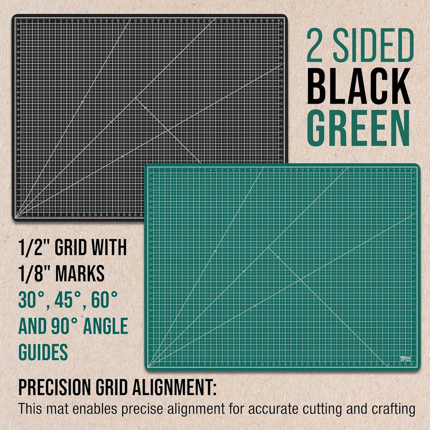 U.S. Art Supply 36" x 48" Self-Healing Cutting Mat 5-Ply - Double-Sided Green/Black Craft Mat, Non-Slip Cutting Mats for Crafts, Sewing, Quilting, Scrapbooking