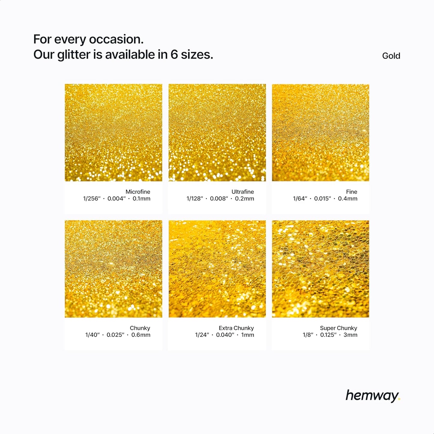Hemway Polyurethane & Epoxy Resin Glitter 100g / 3.5oz Metallic Crystal Flake Additive for Flooring Jewelry Tumblers Glass Pigment - Chunky (1/40" 0.025" 0.6mm) - Gold