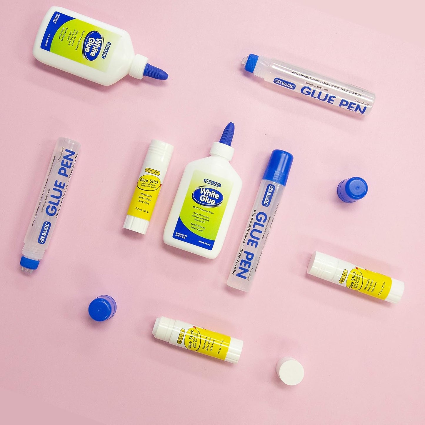 BAZIC White Glue 4oz., Clear Glue 1.7oz., Glue Stick 0.7oz., Washable Liquid Glue Pen, Multi-Purpose, for School Home Office (3/Pack), 1-Pack
