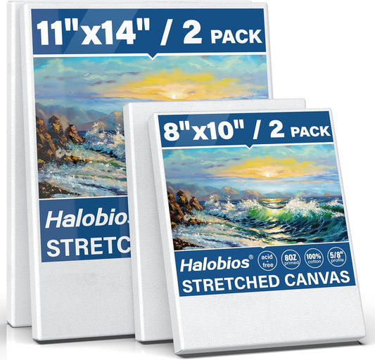 4 Packs Blank Canvases for Painting with 8x10in,11x14in(2 of Each), Stretched Canvases for Acrylics, Oils & Other Painting Media, 100% Cotton, 5/8 Inch Profile of Super Value Canvas Pack