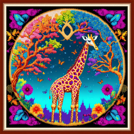 Dimensean Stamped Cross Stitch Kits Full Range of Embroidery Patterns Starter Kits for Beginners Adult or Kids DIY Cross Stitches Needlepoint Kits 11CT-Giraffe Flower 17.7x17.7 inch