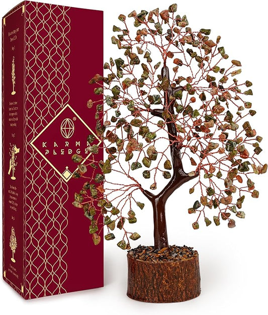 Crystal Tree of Life Unakite Healing Crystal Trees for Home & Office Decoration, Handmade Crystal Money Bonsai Trees for Positive Energy, Good Luck, Christmas Decor, Birthday Gifts for Women, Mom