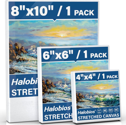 Stretched Canvases for Painting with 4x4 Inch, 6x6 Inch, 8x10 Inch, 3 Packs Pinting Blank Canvases for Acrylics,Oils & Other Painting Media, 5/8 Inch Profile 100% Cotton Artist Framed Canvas