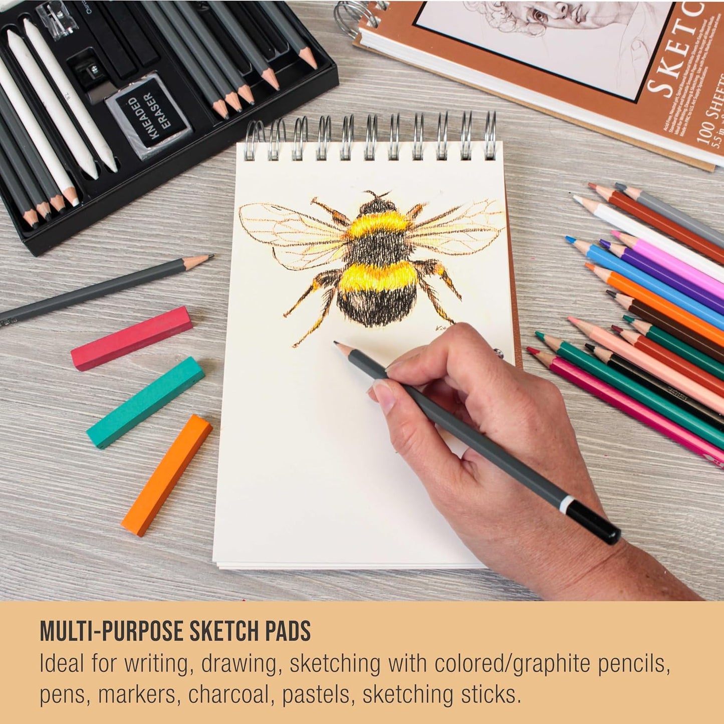 U.S. Art Supply 5.5"x8.5" Top Spiral Bound Sketch Book, 2 Pack, 100 Sheets Each, 60lb (100gsm), Acid-Free, Artist Sketchbook, Drawing Pad for Adults & Students