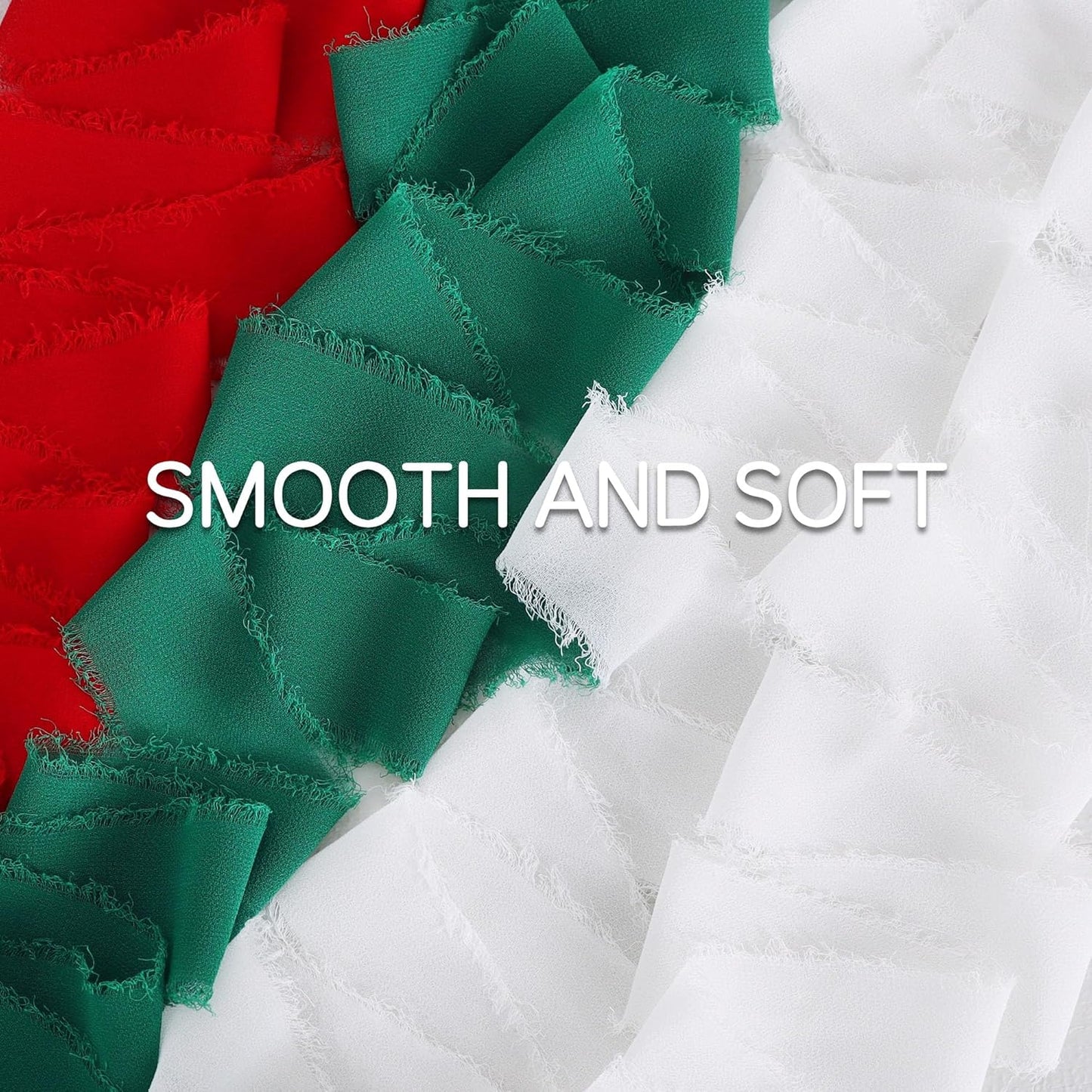 TONIFUL 4 Rolls Silk Chiffon Ribbon 1-1/2 Inch x 22 Yards, Red Green White Handmade Fringe Silk Ribbon for Gift Wrapping Flowral Bouquets Crafts Halloween Christmas Wreath Tree and Party Decoration