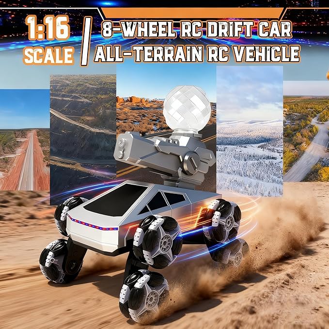 Remote Control Car, 2.4Ghz 8WD Rc Stunt Crawler Car with Automatic Demonstration, Water Squirting Function, 360° Spins, Rc Cars for Boys Age 6 7 8 9 10 11 12, Christmas Birthday Gifts Toys for Boys
