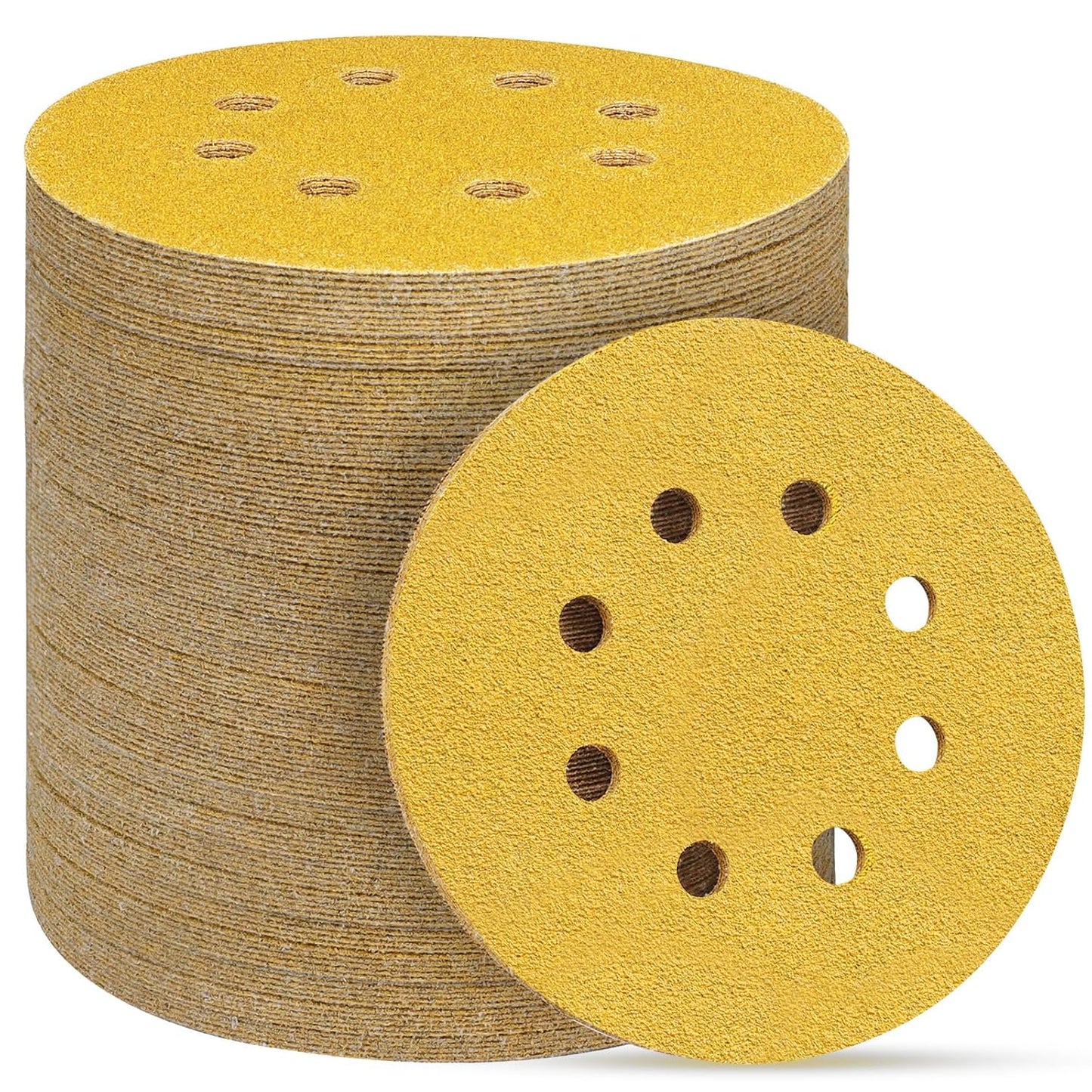 100PCS 5 Inch 8 Hole Sanding Discs 60 Grit,Gold Round Hook and Loop Sandpaper for Random Orbital Sander