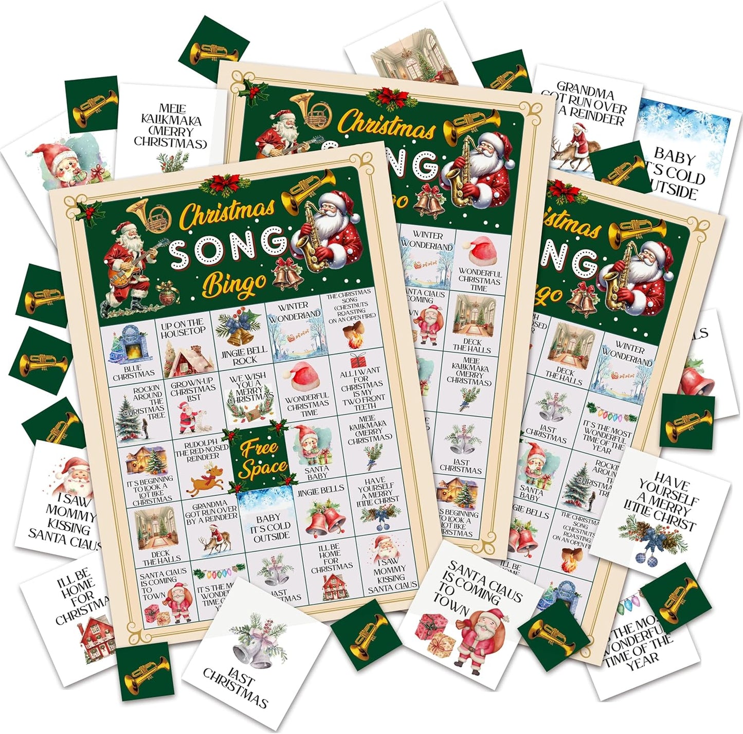 Christmas Bingo Games for 24 Players, Christmas Song Bingo Cards for Adults Large Group, Winter Hoilday Party Supplies, Family Activities New Year Favors -06