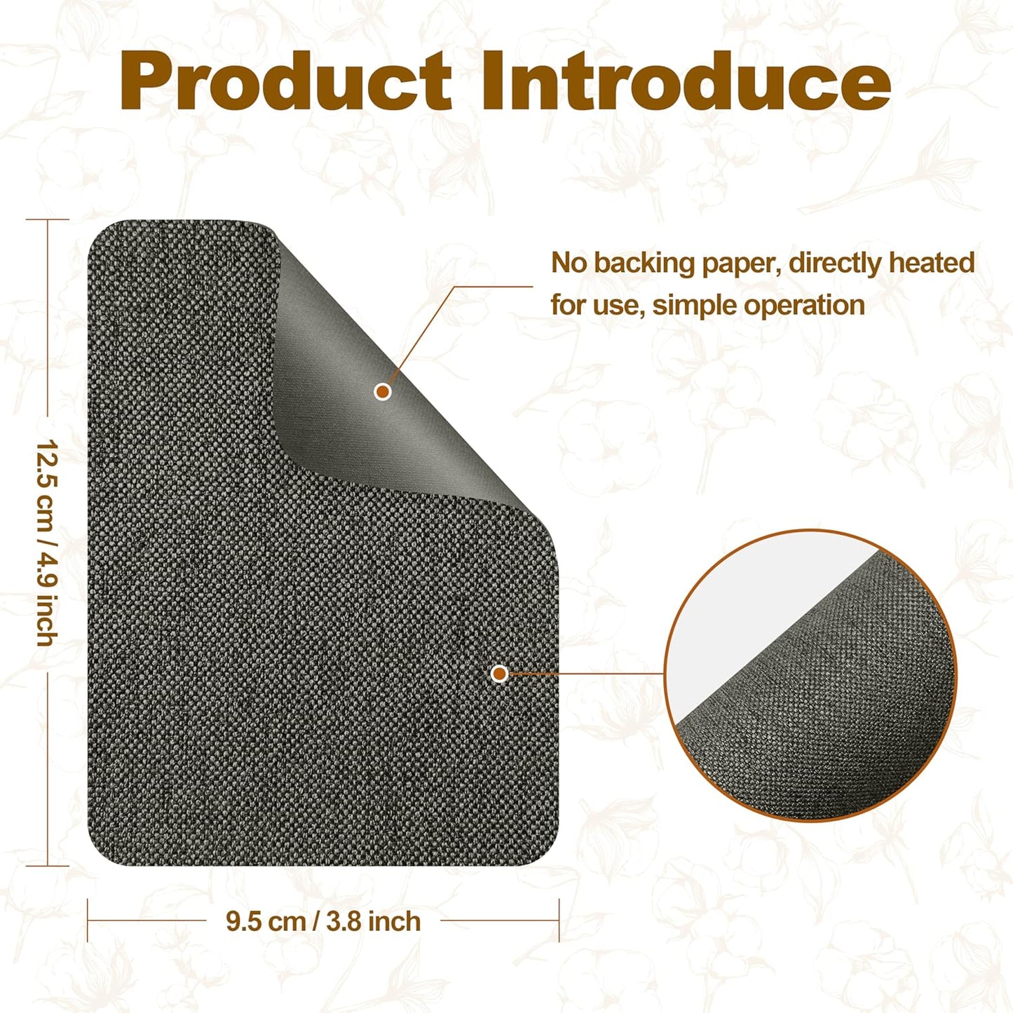 Iron on Patches, 8 Pieces Iron on Linen Patches,Fabric Patches for Couch, Tent, Clothing, Seat, Linen Repair Decorating Kit 3.7" by 4.9" (9.5 cm x 12.5 cm, Dark Grey)