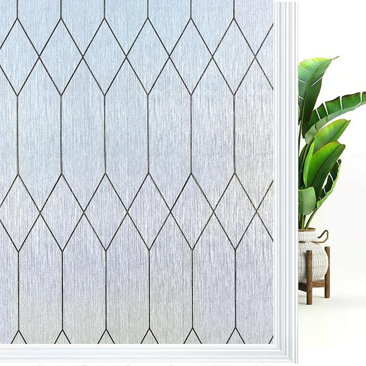 Windimiley Window Privacy Film Stained Glass Static Clings, Bathroom Frosted Leaded Decorative Window Stickers, UV Heat Blocking Opaque Removable for Home Door Coverings (35.4 x 78.7in,Rain)