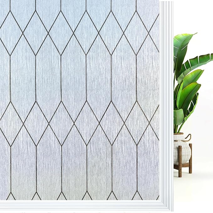Windimiley Window Privacy Film Stained Glass Static Clings, Bathroom Frosted Leaded Decorative Window Stickers, UV Heat Blocking Opaque Removable for Home Door Coverings (29.5 x 78.7in,Rain)