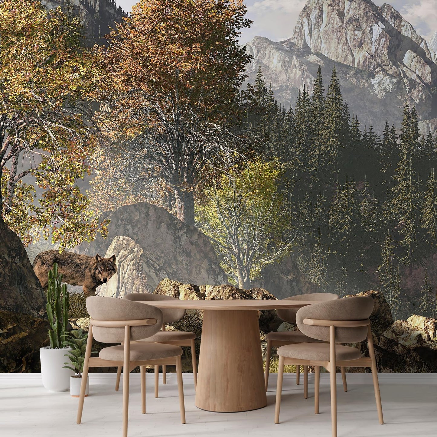 wall26 Wall Sticker/Wall Mural Wolf Near a Lake in a Rocky Mountain Landscape, Not Peel and Stick, Non-Woven Wallpaper Decorative for Bedroom, Living Room, Office - 100x144 inches