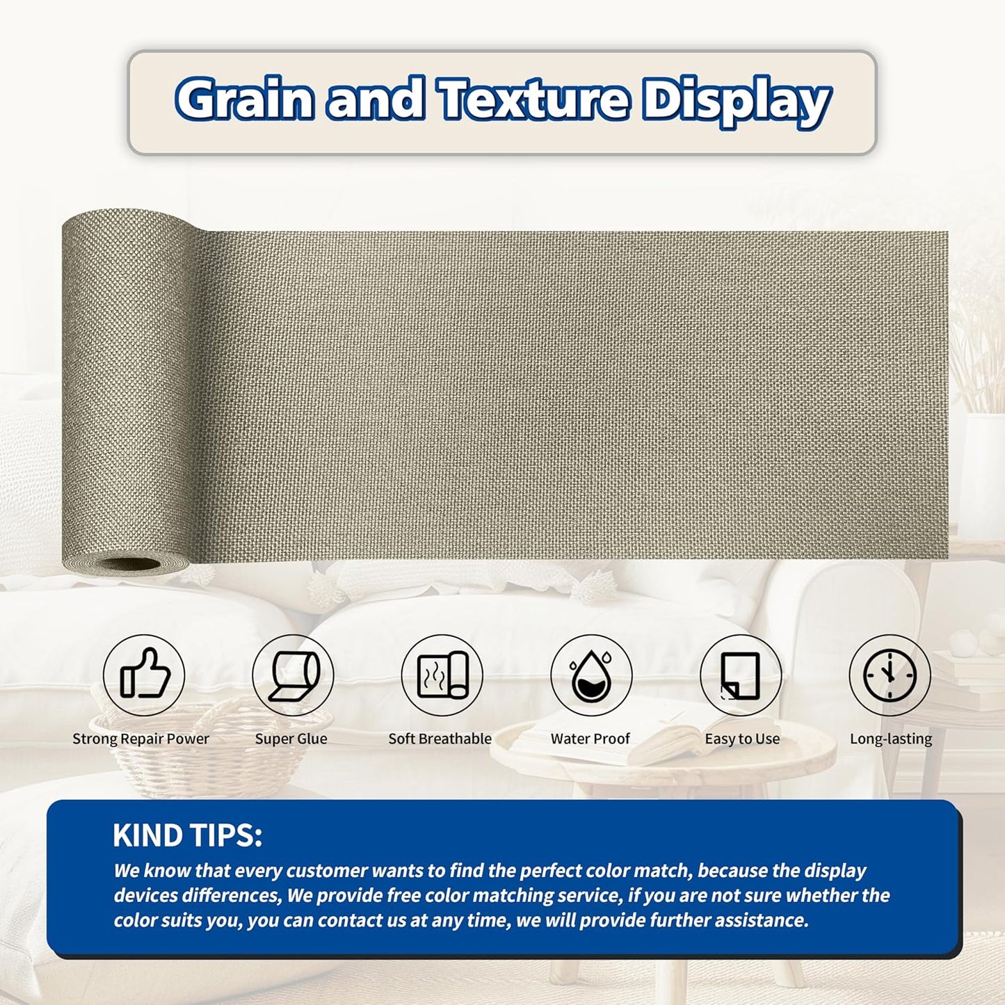 KING MOUNTAIN Linen Repair Patches, Self-Adhesive Linen Fabric Patches, 4 X 63 inch Extra Size, Multi Color, Can be Used for Linen Sofa Repair and Linen Clothes Repair（Khaki1.0