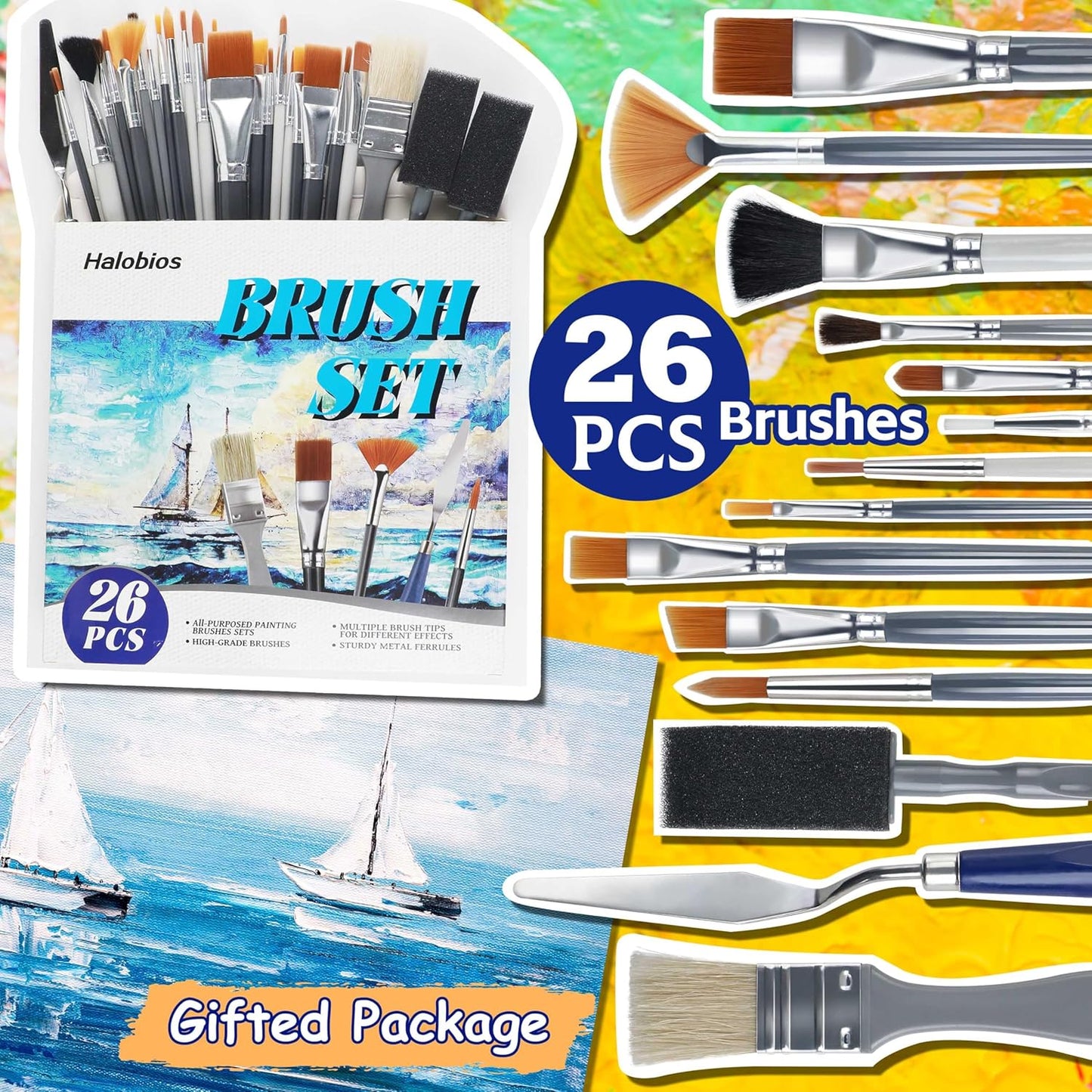 26PCS Painting Brushes Set, 5 Sets of Professional Painting Brushes for Acrylic Painting, Artist Paintbrushes for Body Face Rock Canvas, Kids Adult Drawing Arts Crafts Supplies