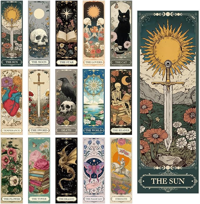 60 Pcs Tarot Fantasy Bookmarks, Dark Romance Book Marks for Reading Women Book Lovers, Witchy Aesthetic Page Marker Clips for Gothic Romance Novel or Bookish Gifts