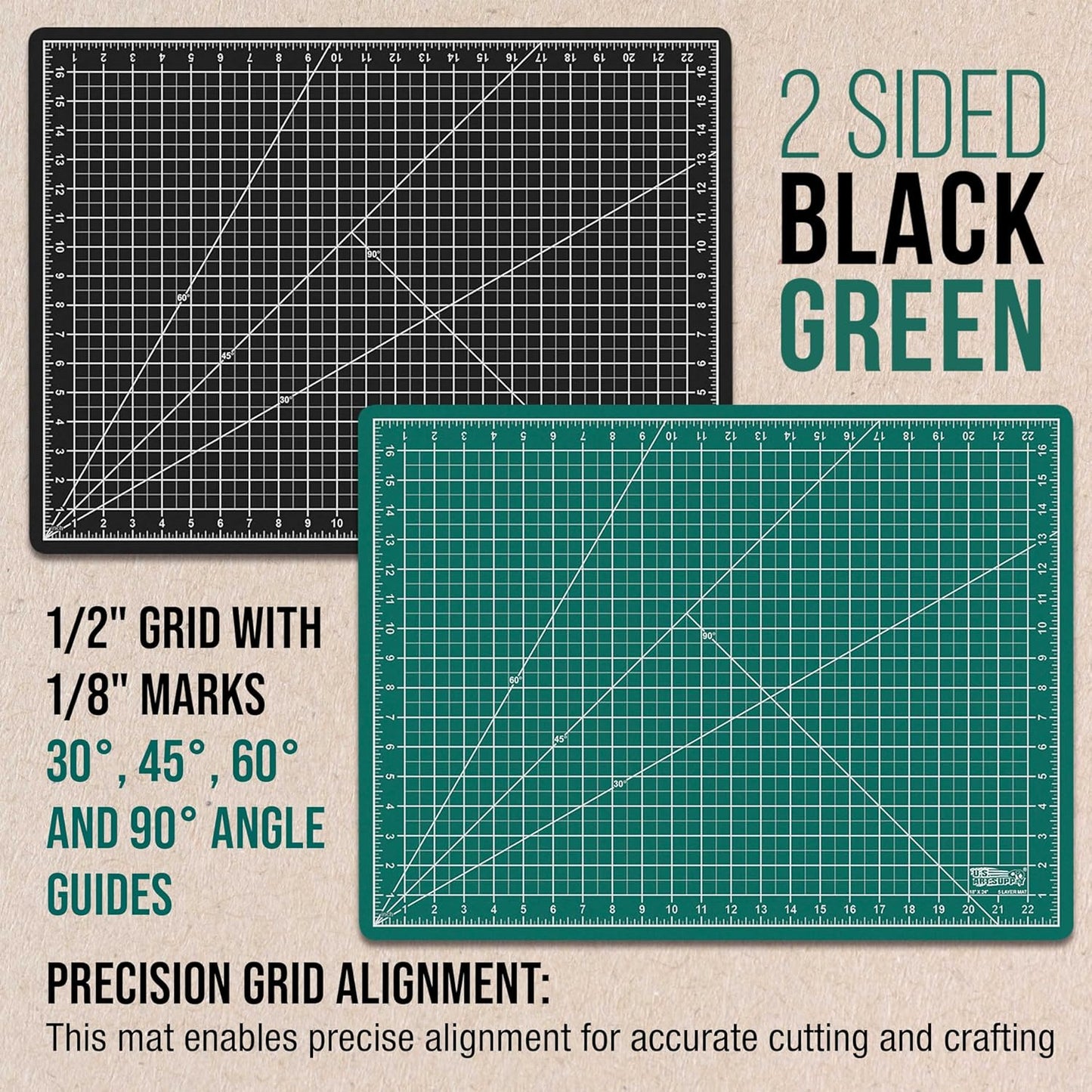 U.S. Art Supply 18" x 24" Self-Healing Cutting Mat 5-Ply (2 Pack) - Double-Sided Green/Black Craft Mat, Non-Slip Cutting Mats for Crafts, Sewing, Quilting, Scrapbooking