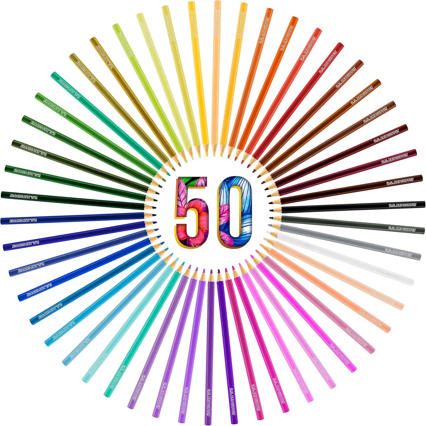 U.S. Art Supply 50 Piece Adult Coloring Book Artist Grade Colored Pencil Set with 4 Styles of Sketching & Drawing Paper - Sketching Shading Blending, Students Adults Beginners