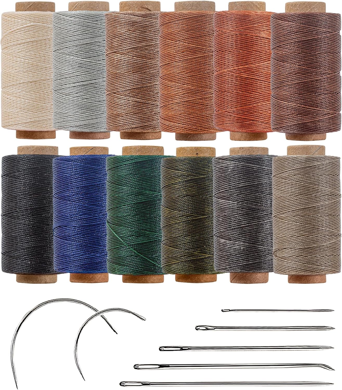Round Waxed Thread 0.45mm 12 Neutral Colors, Thin Cord Wax Coated 3 Ply Polyester Strings 115 Yards/Spool for Leather Upholstery Sewing, Stitching, Bookbinding, Beading, Macrame Braiding