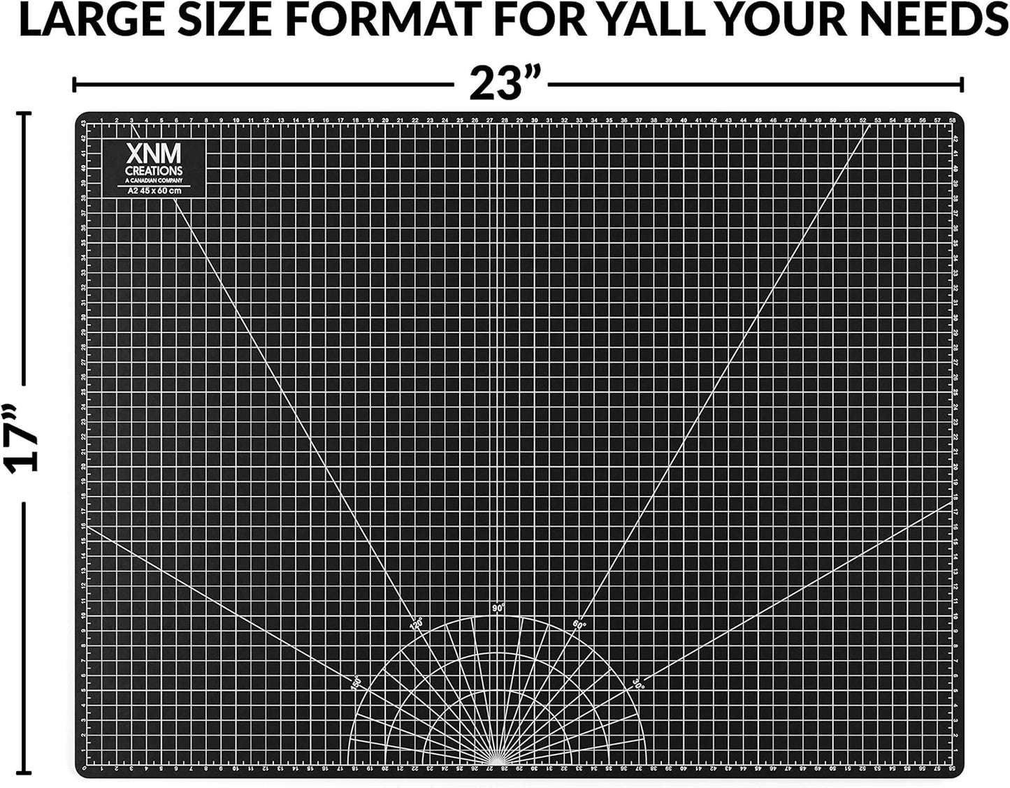 XNM Premium Self Healing Cutting Mat - 18 Inches by 24 inches - A2, 3 Layer Quality PVC Construction - Dual Sided, Imperial and Metric Grid Lines - Perfect for Cutting, Sewing, and Crafts