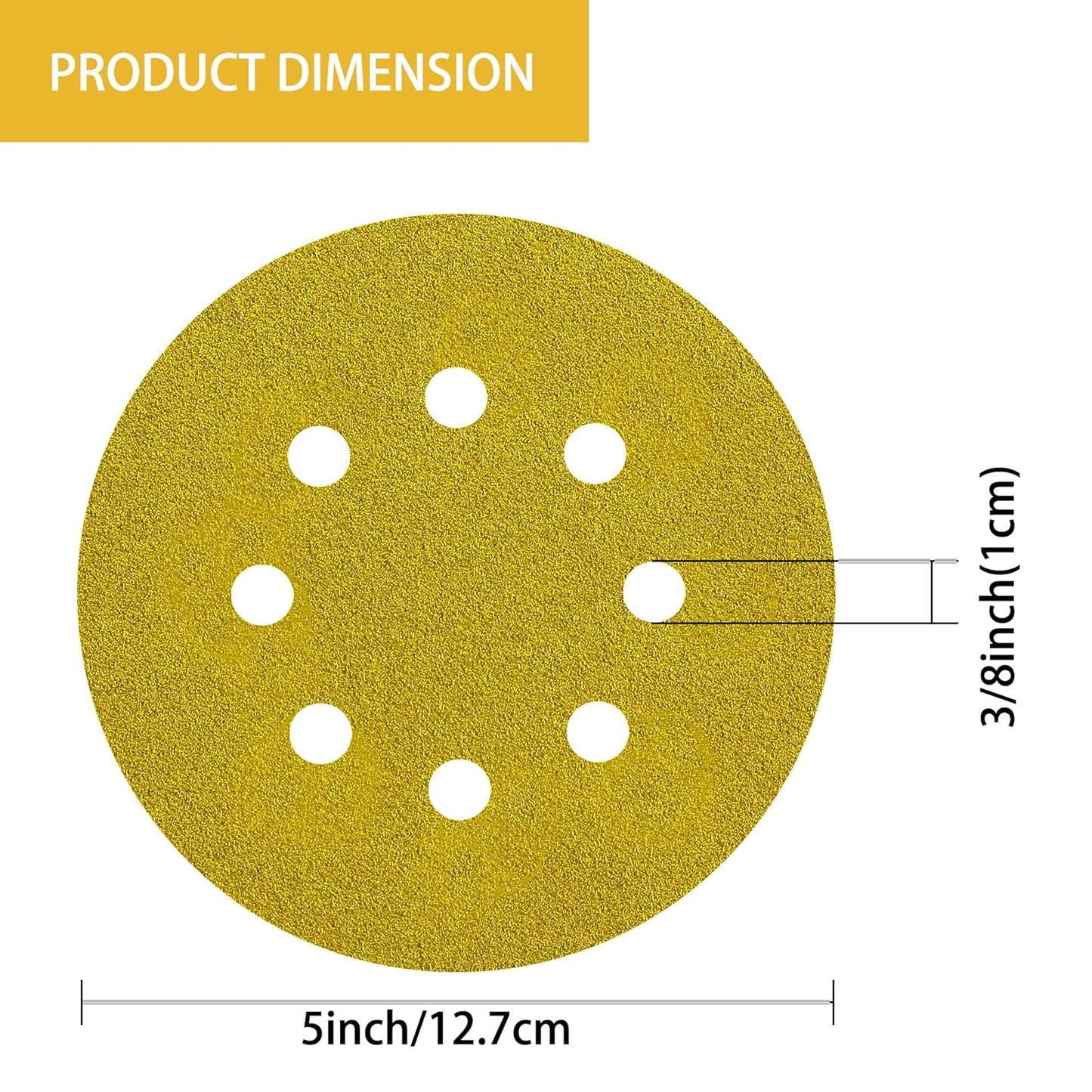 150PCS 80 Grit Gold Sanding Discs, 5-Inch 8-Hole Sandpaper for Random Orbital Sander,for Automotive or Woodworking