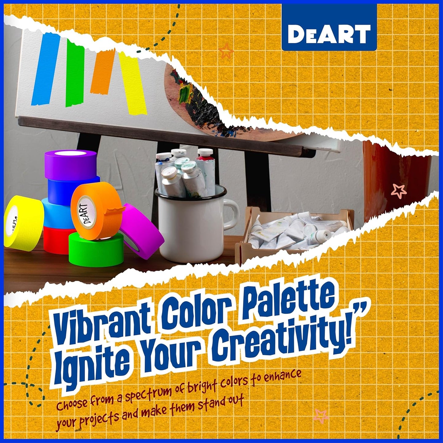 DEART Masking Tape 8 or 12 Pack 1 inch Colored Painters Tape for Arts & Crafts Labeling or Coding, Kids Art Supplies Color Tape Rolls, Craft Tapes Colorful Masking Tape (12)