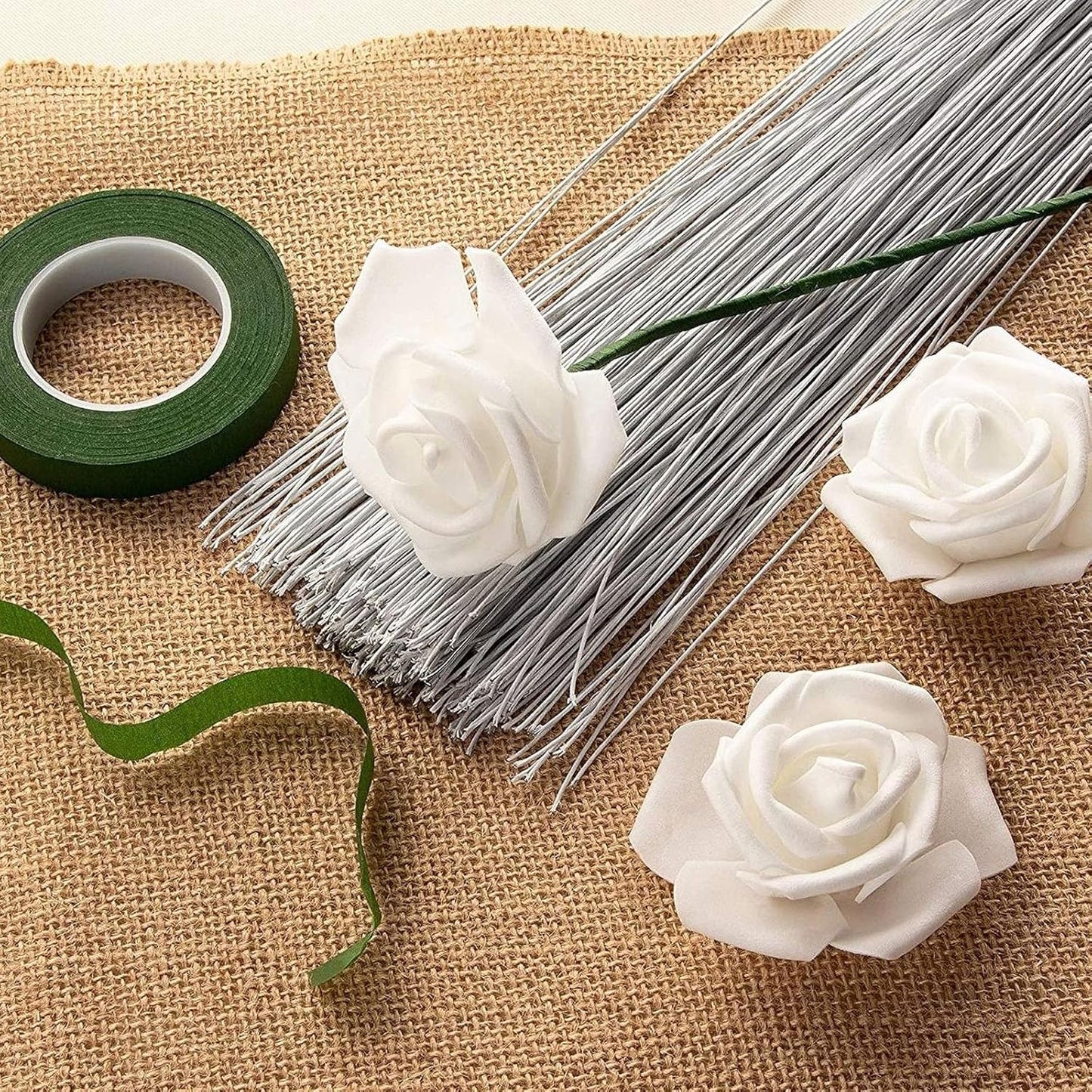 Juvale 300 Pieces White Floral Wire Stems - 22 Gauge, 16 in Length - Flower Wire for Crafts