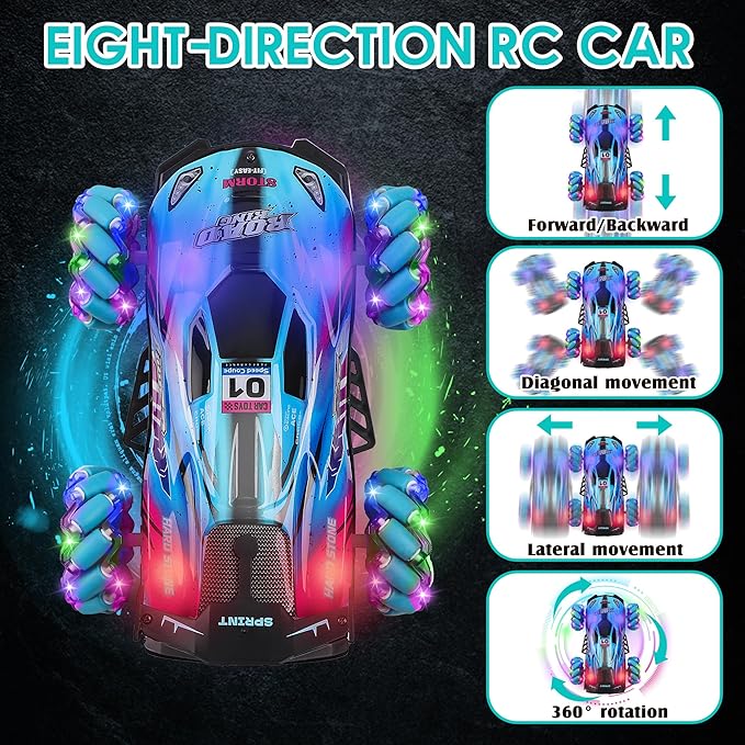 RC Stunt Car Toys - Gesture Remote Control Racing Cars Comes with Spray,Lights,360° Rotation for Kids,Vehicle Birthday Gifts for Boys and Girls Aged 6 7 8 9