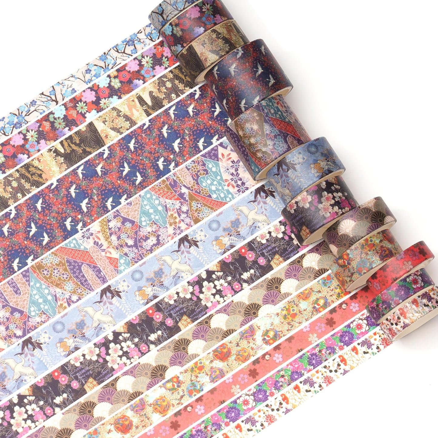 12 Rolls Kyoto Charm Washi Tape Set Japanese Arts Adhesive Tapes Geometric Garden Decorative Masking Tape Sets for Craft, Kids, Scrapbook, DIY, Gift Wrapping (Purple Sakura)