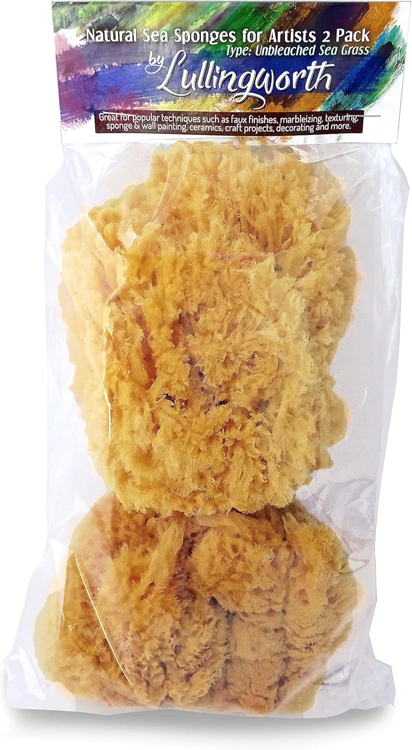 Natural Sea Sponges for Artists - Unbleached 5"-5.5" 2pc Value Pack: Great for Painting Decorating Texturing Sponging Marbling Effects Faux Finishes Crafts & More by Lullingworth®