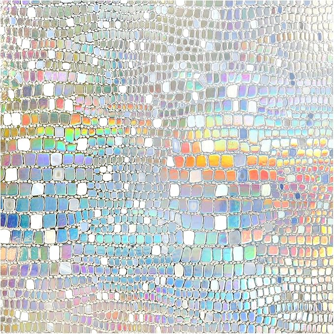 rabbitgoo Window Privacy Film Rainbow Window Film, Mosaic Decorative Stained Glass Cling, Removable Static Cling Tint UV Blocking, Non-Adhesive Privacy Covering, 17.5 x 118.1 inches