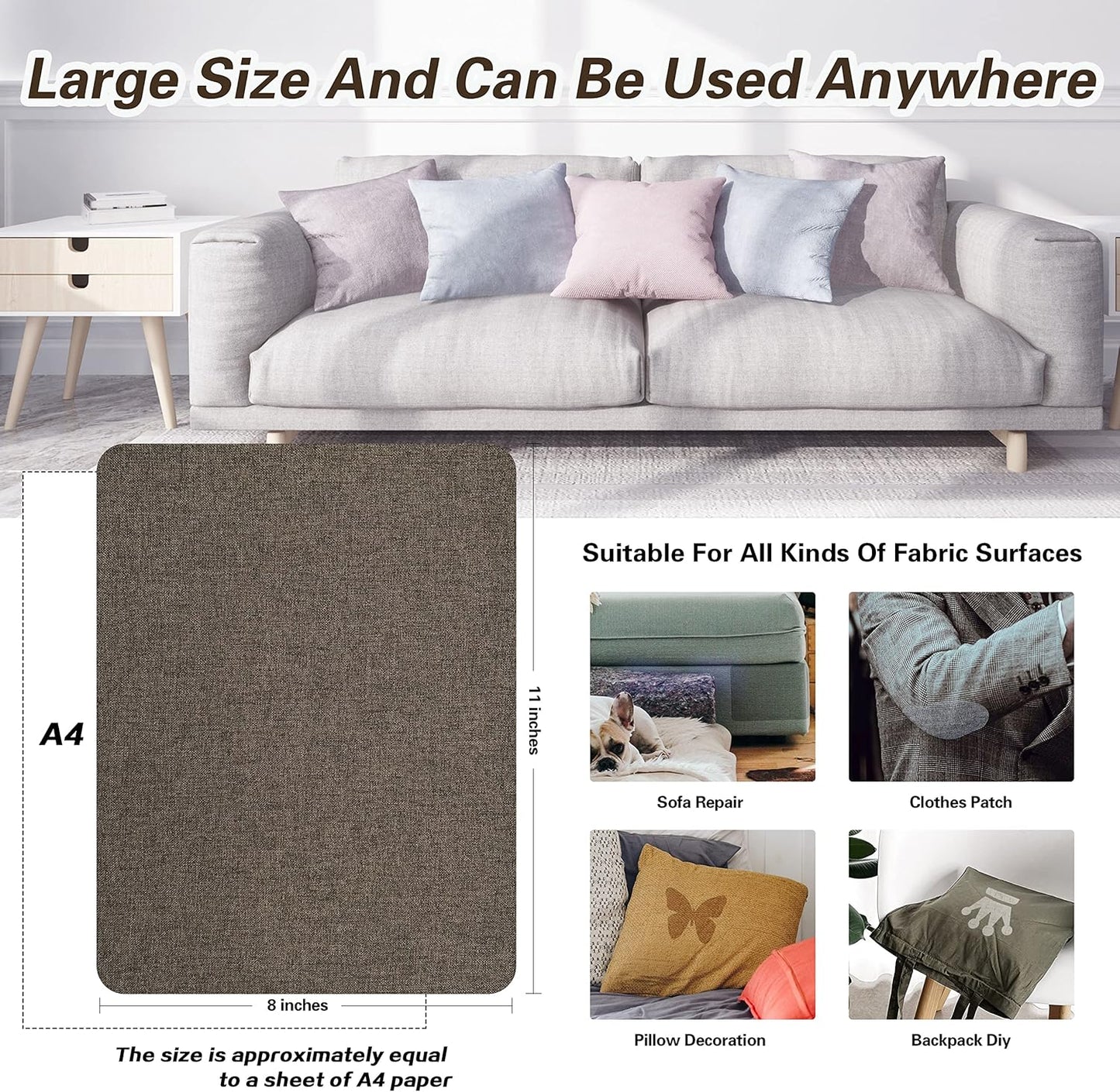 KING MOUNTAIN Fine Linen Repair Patches, Self-Adhesive Linen Fabric Patches, 8X11 inch 2 PCS, Multi Color, Can be Used for Linen Sofa Repair and Linen Clothes Repair(Light Brown,8" x 11"-2PCS)