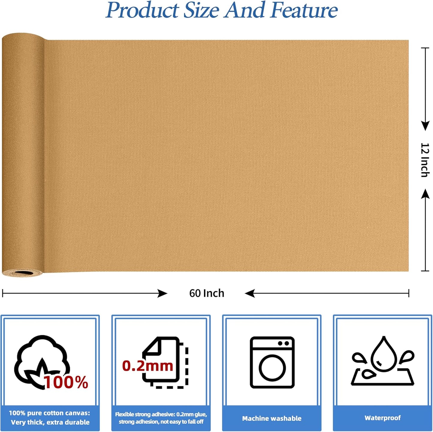 KING MOUNTAIN Canvas Iron on Patch,12"×60",Waterproof 100% Cotton Fabric Repair Patch,Used for Various Sofa,Tent,Clothes,Seats,Suitcases (Light Brown,Waterproof)