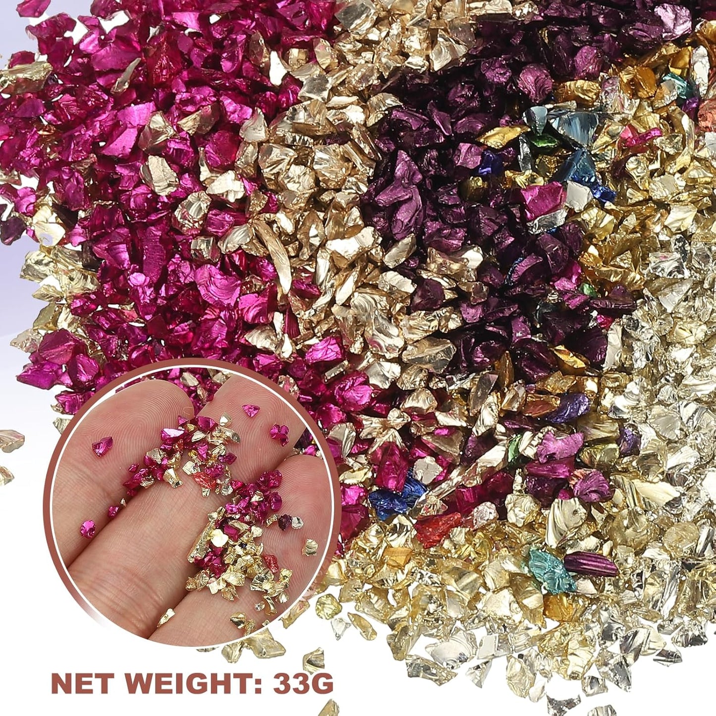 uxcell 6 Colors Crushed Glass Chips, 1-3mm Irregular Glitter Metallic Glass Broken Glasses Pieces with Laser Bag for Craft DIY Vase Epoxy Halloween Decoration 33g, Multicolored