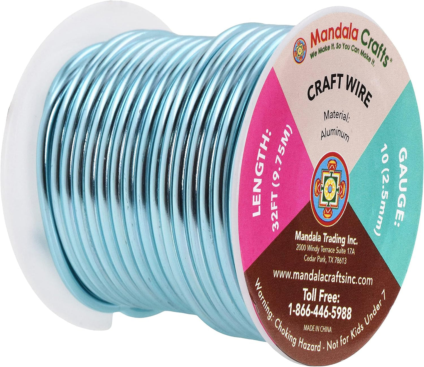 Mandala Crafts 10 Gauge Anodized Aluminum Craft Wire for Jewelry Making - 32 FT Colored Flexible Turquoise Wire - Bendable for Bonsai Armature Crafting Sculpting