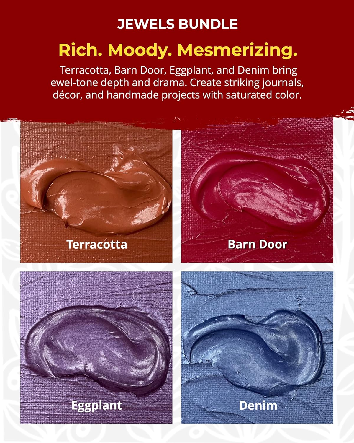 The Crafter's Workshop Stencil Butter - Jewels Acrylic Paint Set - Boutique Metallic Texture Paste for Art, Canvas, Journals, & Cards - 4 x 2oz Jars